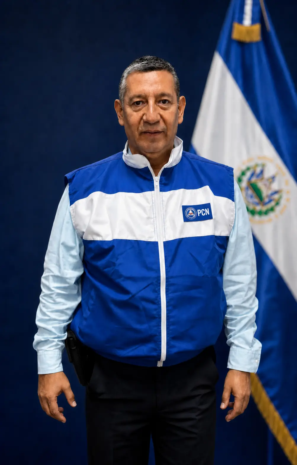 Mauricio Hernández con chaleco oficial del PCN